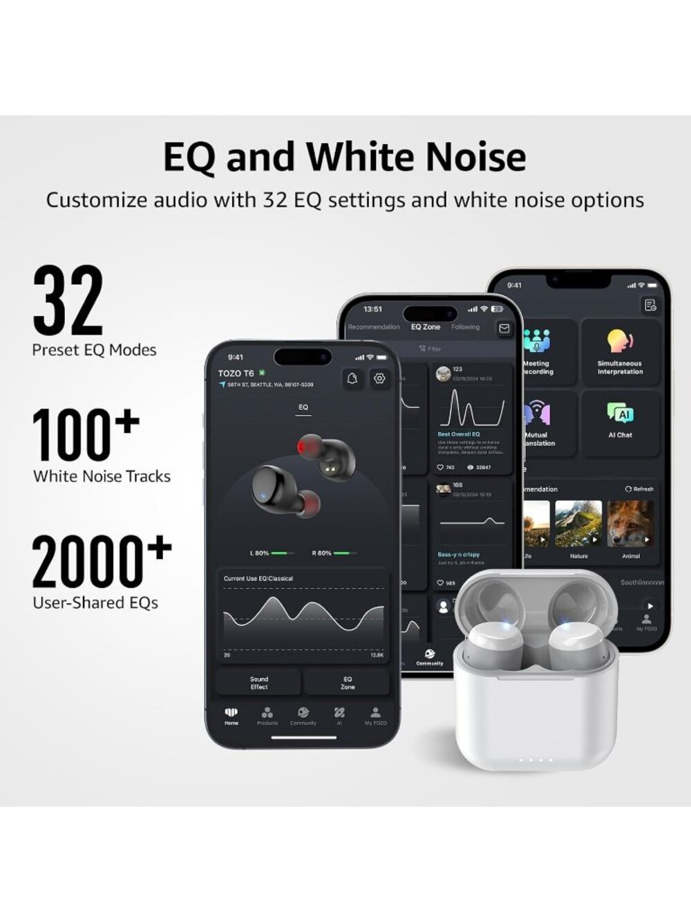 Wireless White Stereo Sound 50 Hours Playtime Waterproof Bluetooth 5.3 Earbud - Picture 6 of 6
